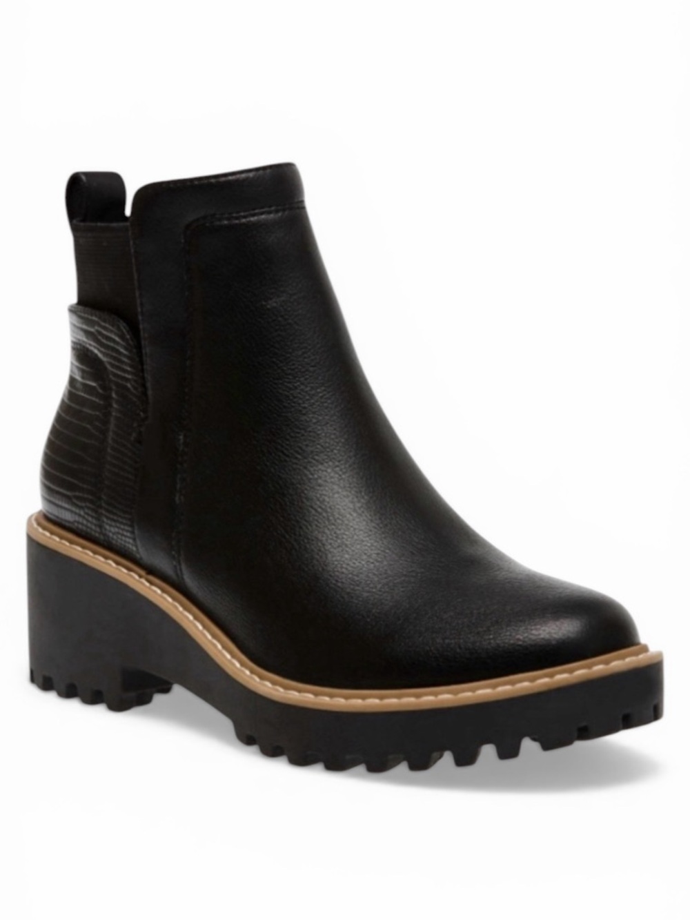 NWOB DV Dolce Vita Rielle Wedge Lug Sole Ankle Booties Black Women's Size 6